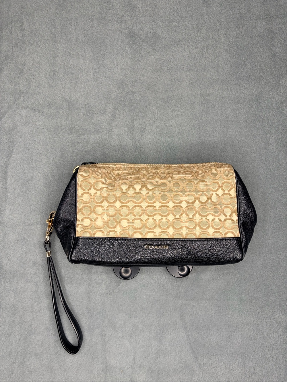 Coach Canvas Signature Wristlet - Tan and Black